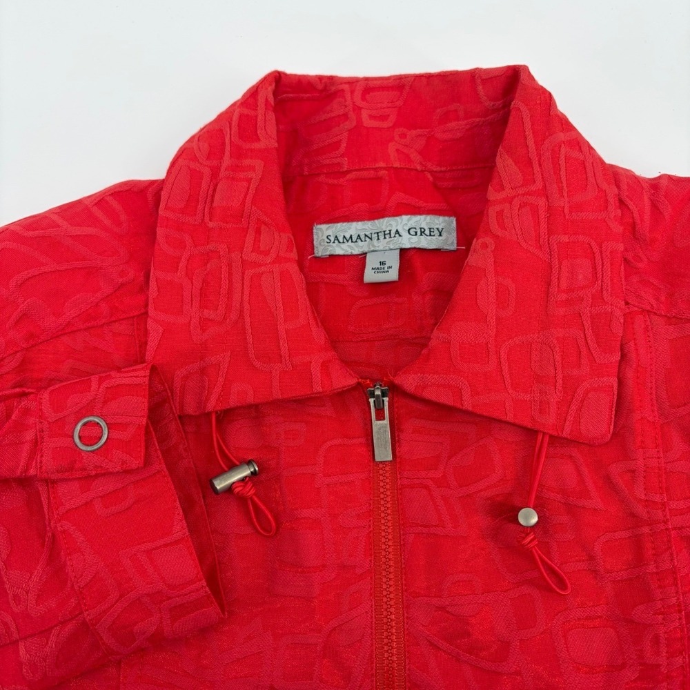 Samantha Grey Jacket Women's 16 Deep Orange Full Zip Textured‎ Collared Pocketed